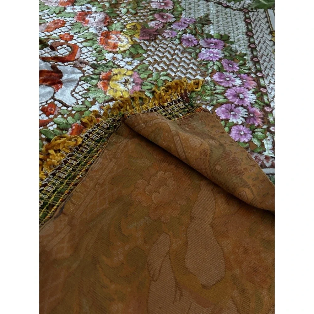 Vintage Italian Velvet Cherub Tapestry Bedspread 83x67
